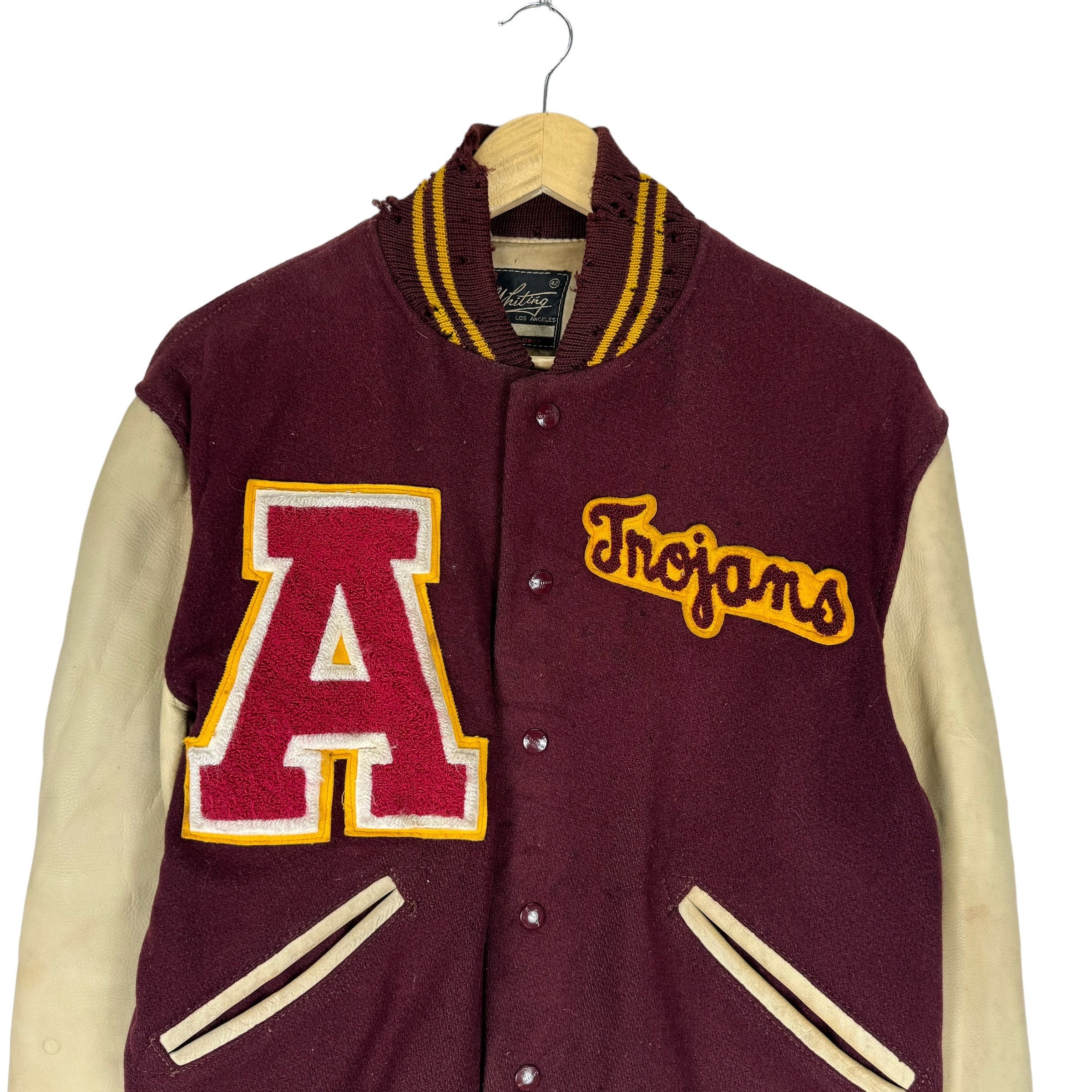 Vintage 60s Whiting Capital A Trojan Varsity Leather Jacket