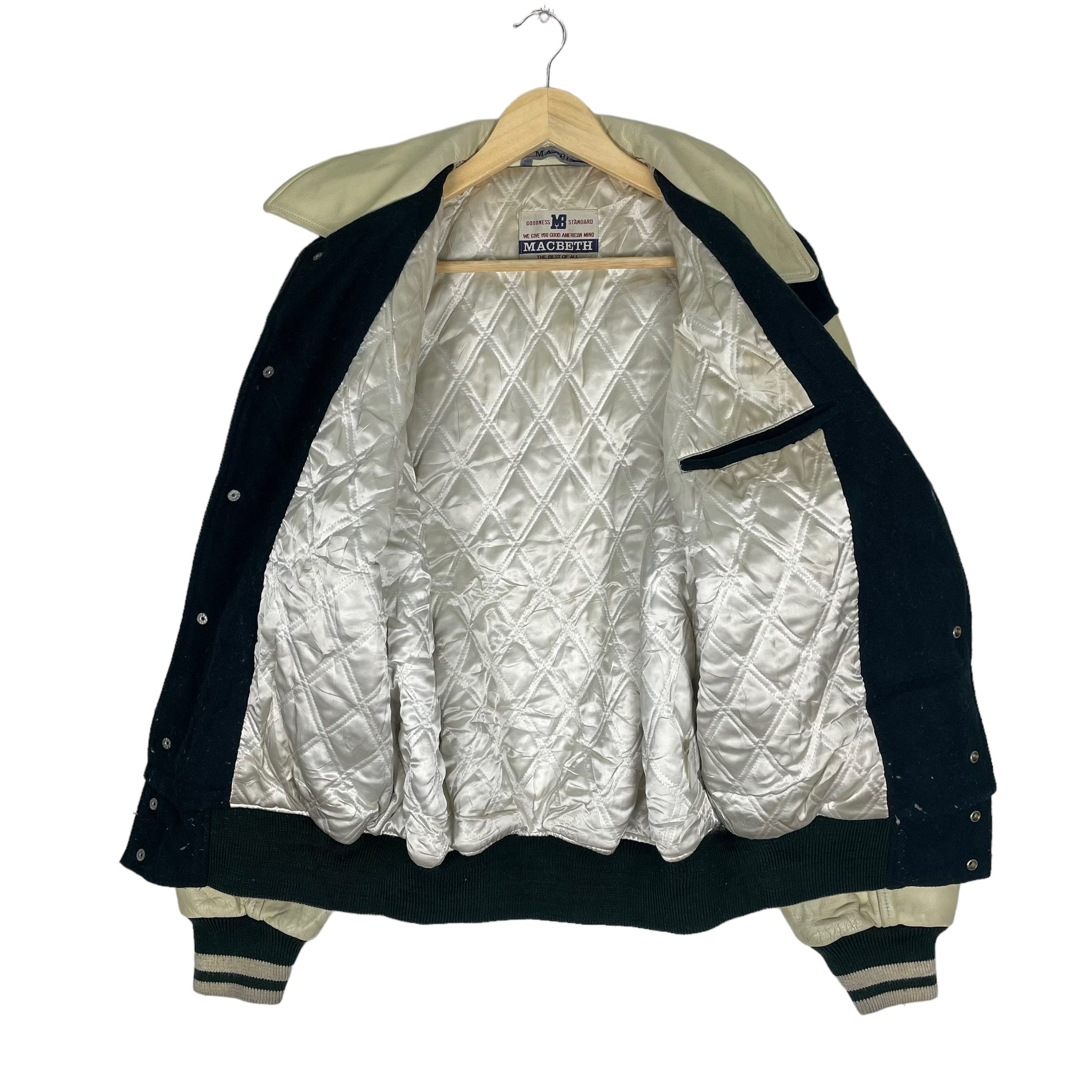 Vintage 90s Macbeth NHL Hockey Varsity Wool Leather Jacket 