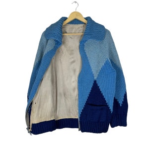Vintage 70s Wool Cowichan Cardigan: Diamond Pattern Knit Ski Sweater image 7