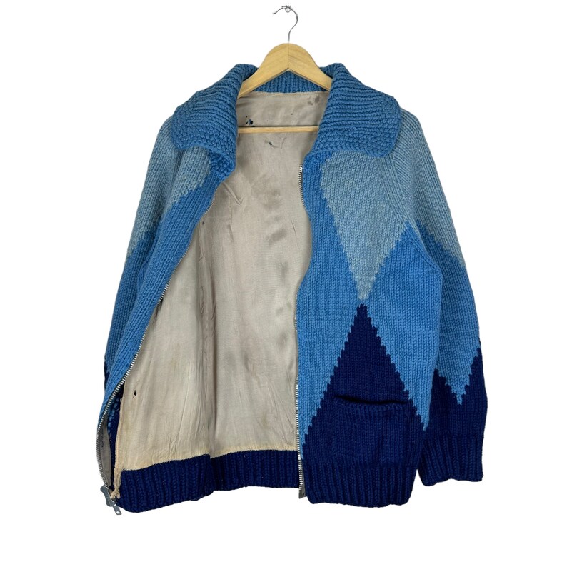 Vintage 70s Wool Cowichan Cardigan: Diamond Pattern Knit Ski Sweater image 7