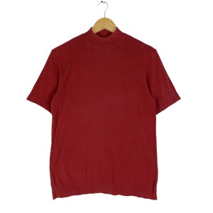 Vintage 90s PLANTATION Issey Miyake Turtleneck Short Sleeve Red Colour Designer Japan Size Medium
