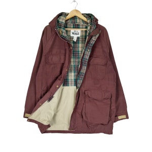 Vintage 90s Woolrich Parka Coat Mens Large Tan Plaid