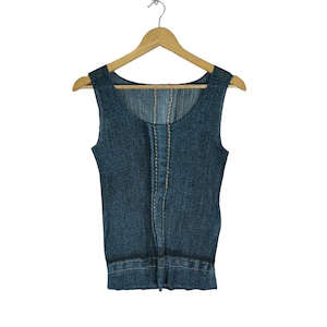 ISSEY MIYAKE Pleats Please Tank Tops Sleeveless Japan Designer Blue Colour Vest Size Medium