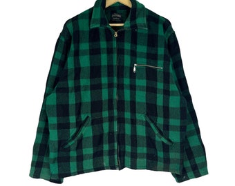Chaqueta de lana Pioneer Sportswear vintage de los años 60: Mackinaw a cuadros verdes, talla mediana