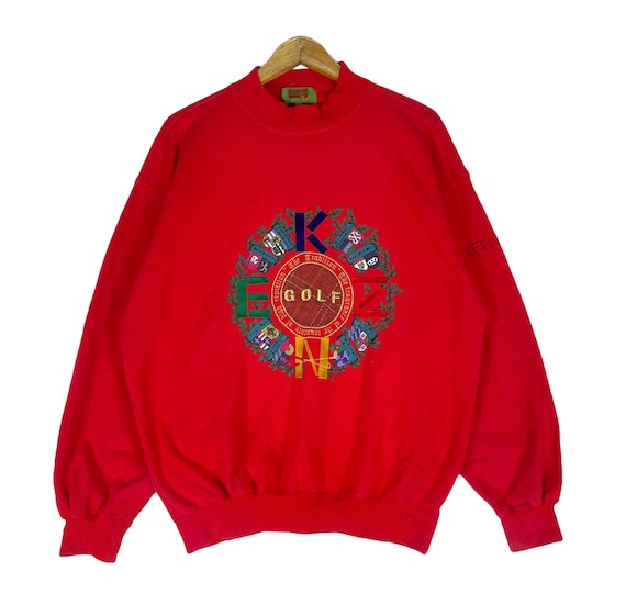 KENZO ゴルフ 刺繍入り スウェットシャツ クルーネック レッドカラー 