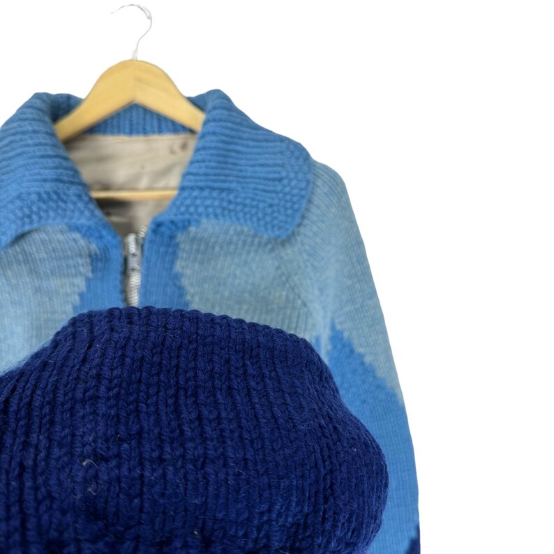 Vintage 70s Wool Cowichan Cardigan: Diamond Pattern Knit Ski Sweater image 6