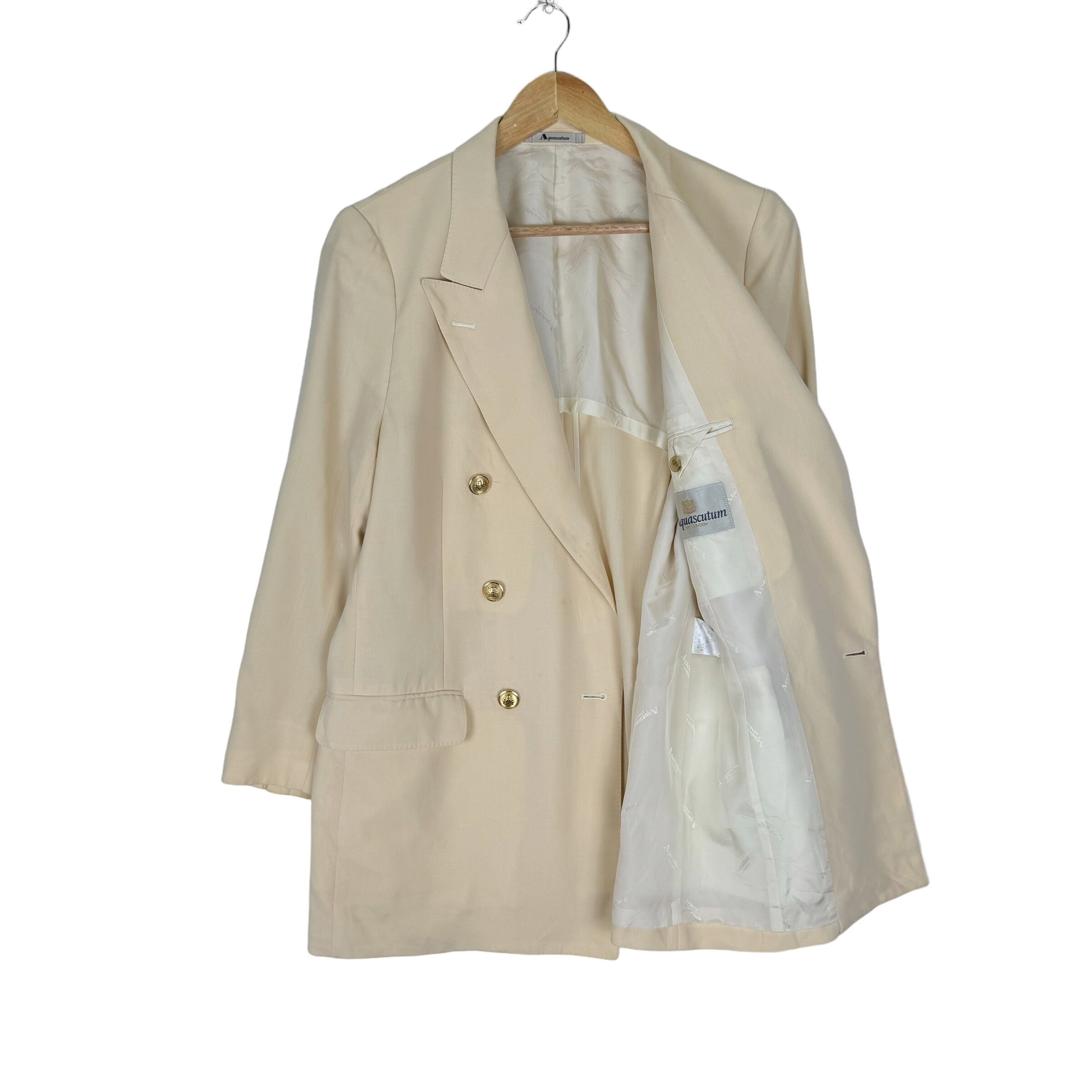 Vintage 90s AQUASCUTUM Double Breasted Gold Button Coat Jacket