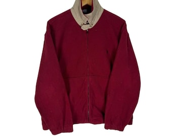 Vintage 90s POLO Ralph Lauren Fleece Herrington Zipper Red Colour Sweater Size M