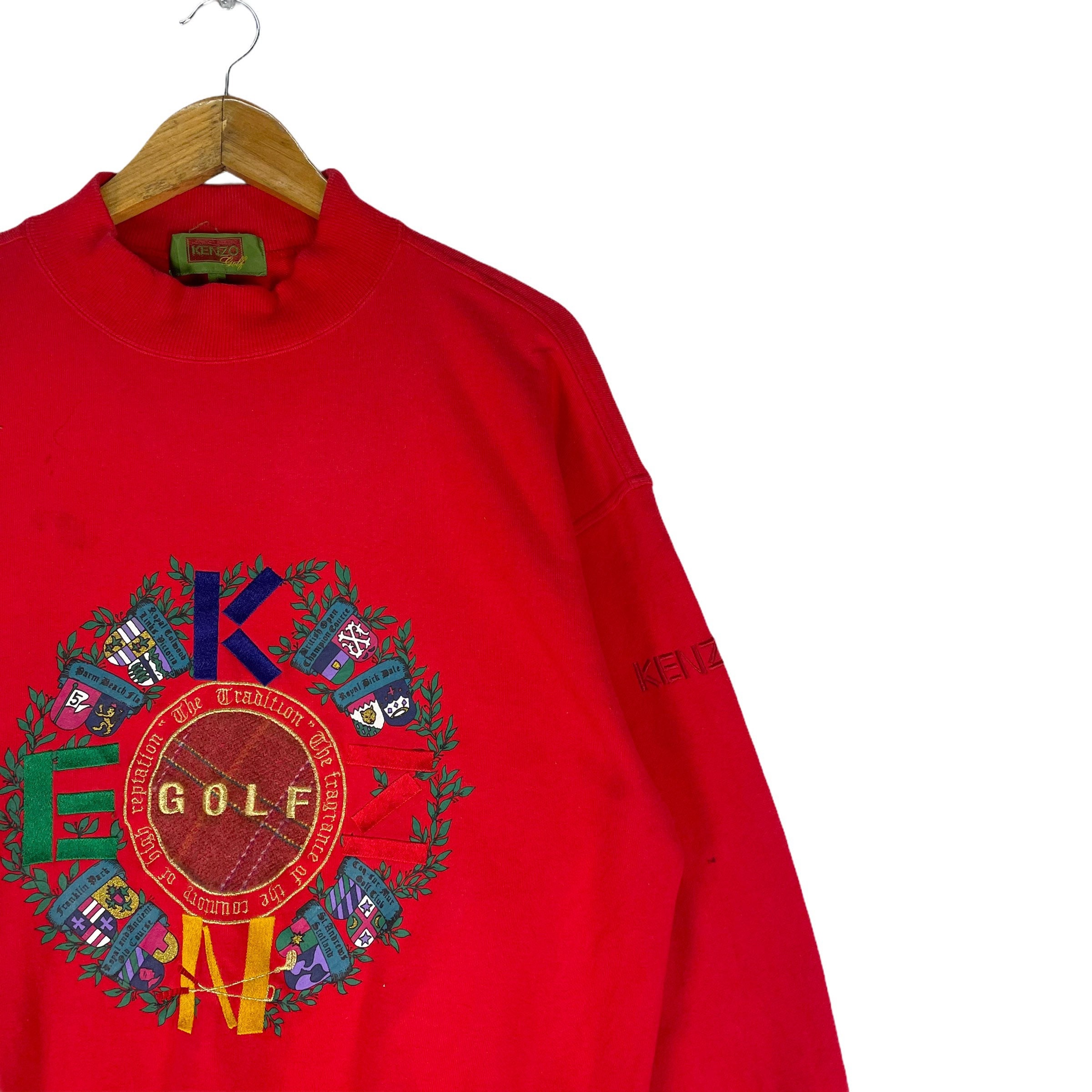 KENZO ゴルフ 刺繍入り スウェットシャツ クルーネック レッドカラー 