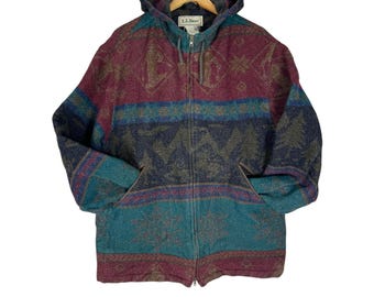 Sudadera con capucha de lana estilo años 90 de LL Bean con estampado azteca - Talla M