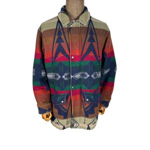 Heritage 80s Pendleton Native Aztec Western Jacket Multi Colour Wool Size Medium