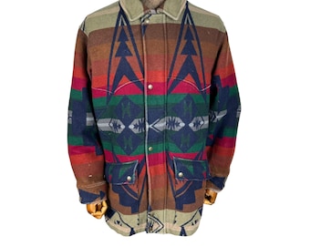 Kurtka Pendleton Native Aztec Western z lat 80. z wełny wielokolorowej Heritage, rozmiar M