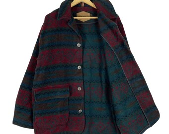 Vintage 90s Woolrich Aztec Wool Light Zipper Jacket Native Navajo