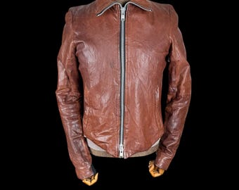 EKAM Brown Sheepskin Leather Jacket, Slim Fit, Size M (Fits S)