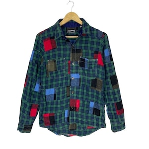 HR Market Blue Blue Japan Patchwork Japanese Designer Green Colour Button Shirts  Size Small