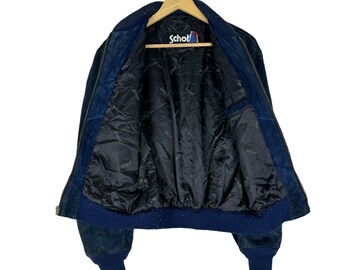 Vintage 90s SCHOTT NYC Suede Leather Jacket Blue Colour Size 42