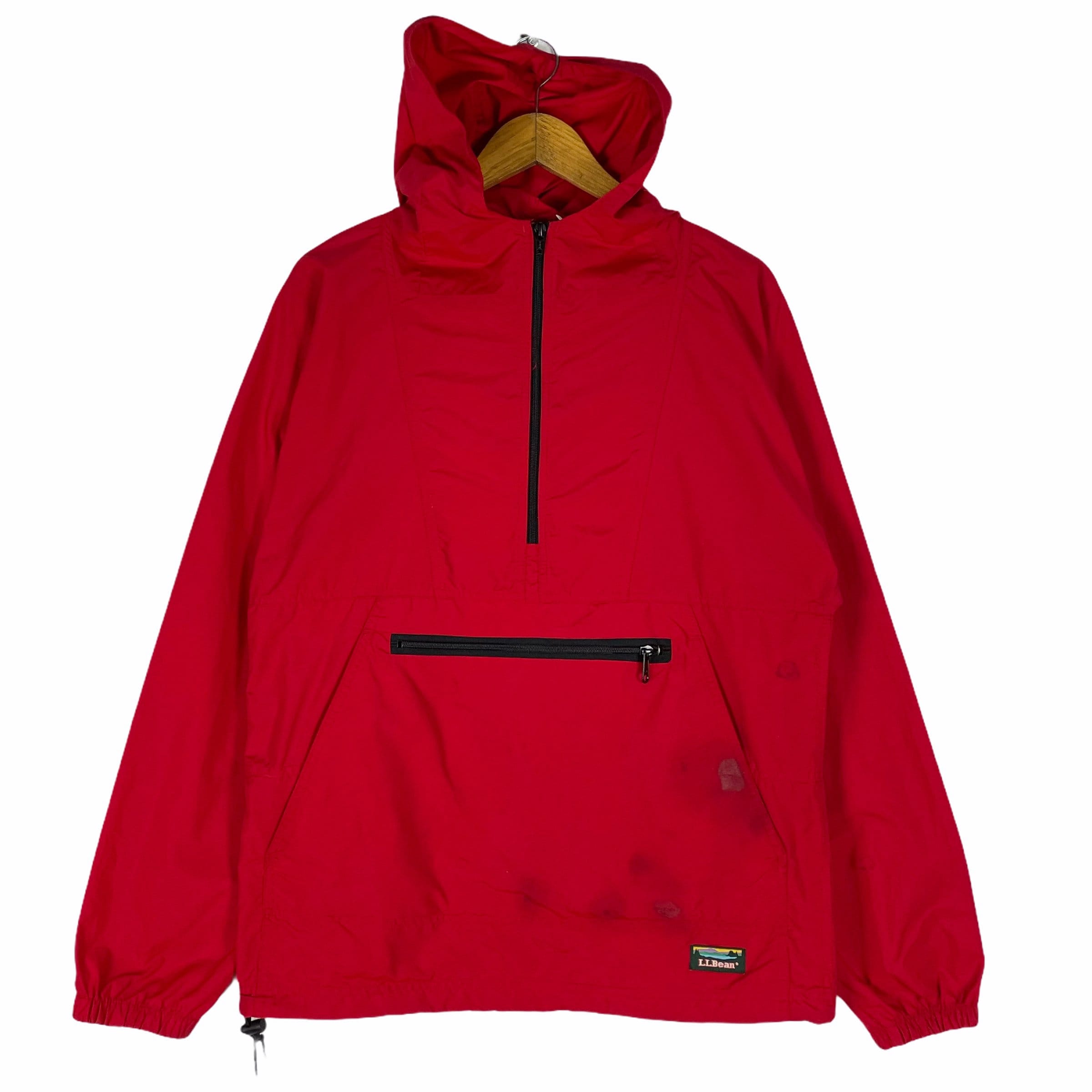 ジャケット・アウター 90s LLBean nylon anorak parka used Vintage 90s LL BEAN Anorak Hoodie Half Zipper Jacket Mountain Red