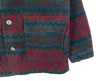 Vintage 90s Woolrich Aztec Wool Light Zipper Jacket Native Navajo