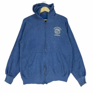 Vintage 80s University Of Hawaii Sweatshirt Hoodie Zip Blue Colour Small Logo Size XLarge Fit To Medium