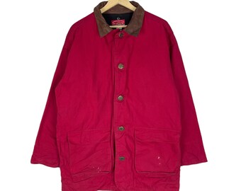 Vintage 90s Marlboro Country Leather Part Red Colour Jacket Canvas Multi Pocket Size Medium