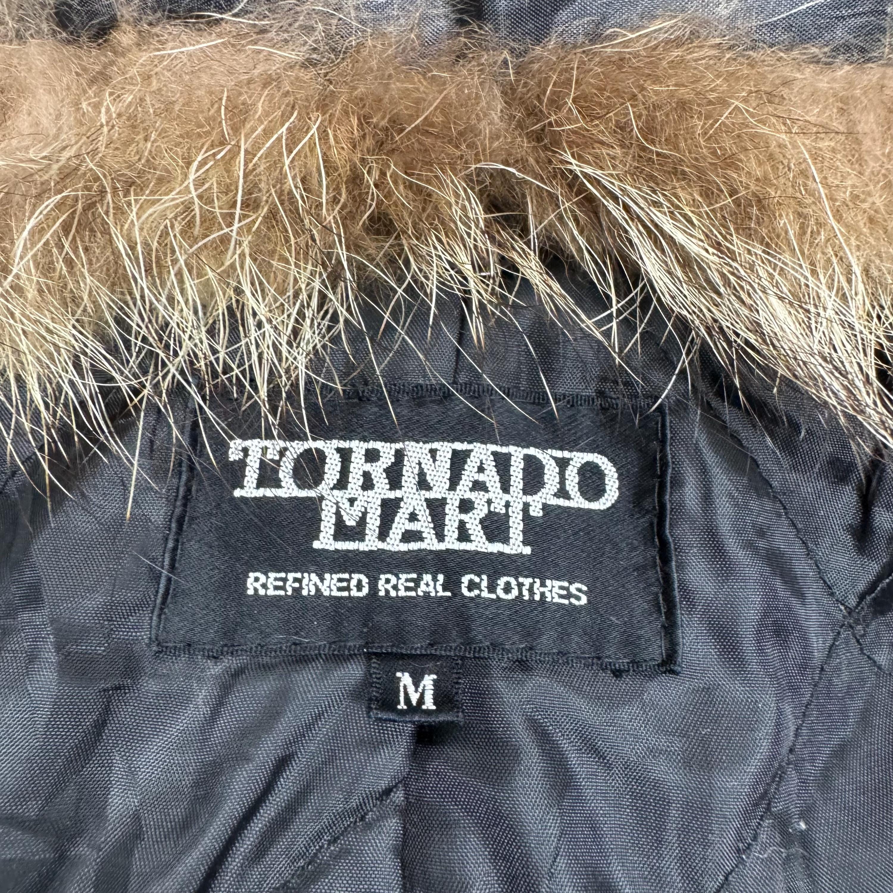 Tornado Mart Faux Fur Raccoon Hoodie: Red Tartan Wool Jacket (size