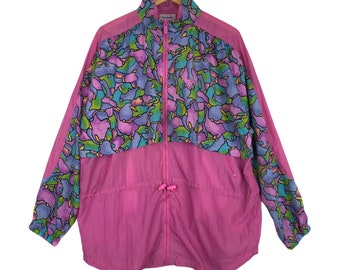 Vintage 90s Reebok Windbreaker Light Jacket Abstract Colour Size Large