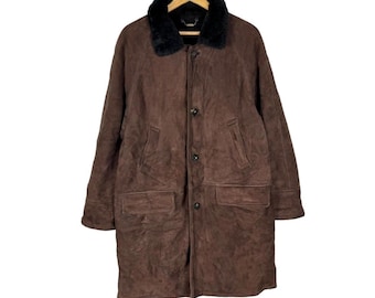 Salvatore Ferragamo Italy Shearling Leather Long Jacket Brown Colour Size Medium