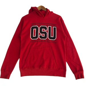 Vintage 90s OHIO STATE UNIVERSITY Hooded Sweatshirt Spell Out Sweater Size Medium