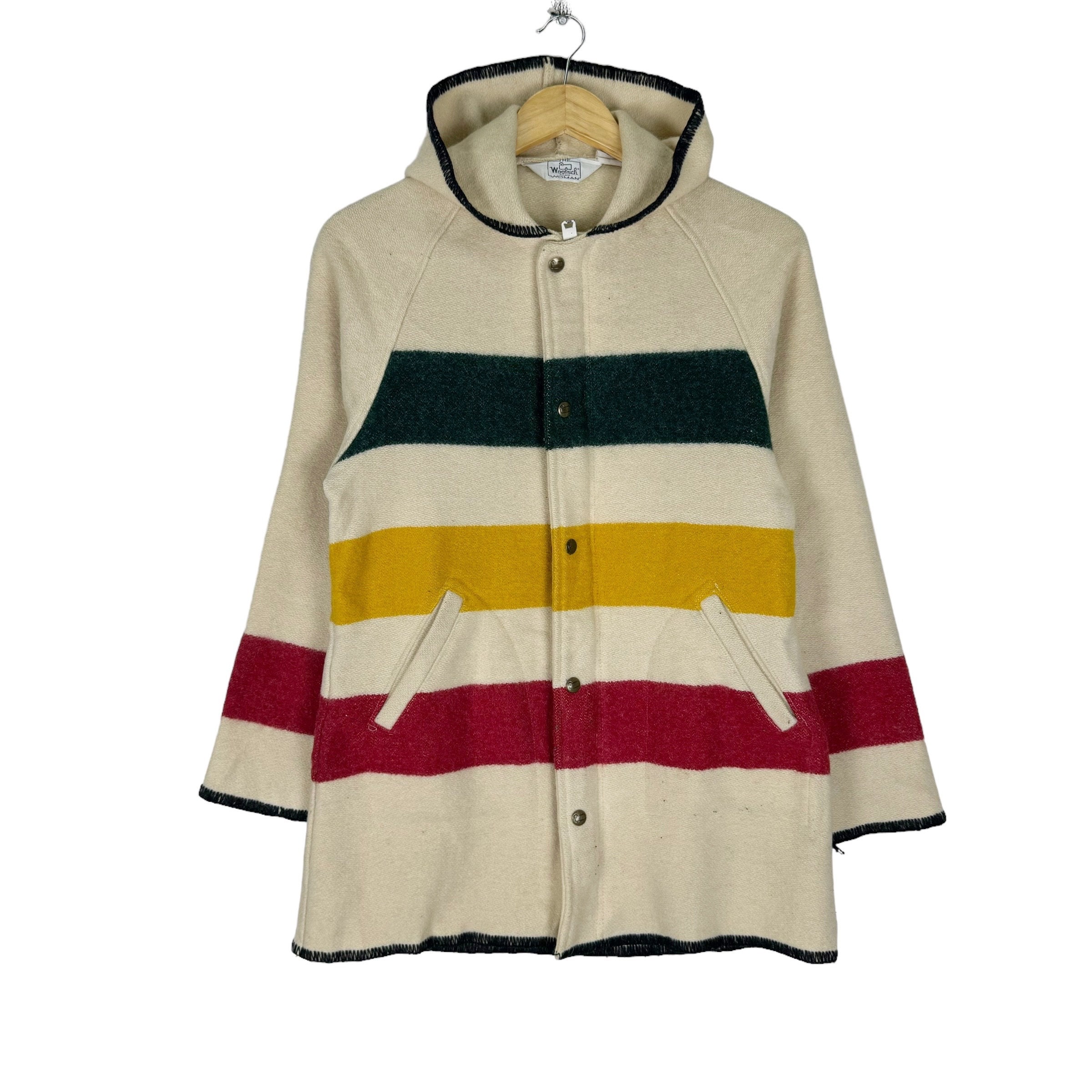 Vintage 70s Woolrich Wool Hoodie Jacket: Striped Zip-up, Women's