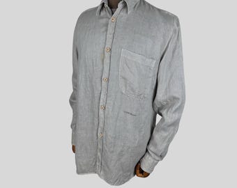 Vintage 90s Stone Island Linen Long-Sleeve Shirts Massimo Osti - Size (S)