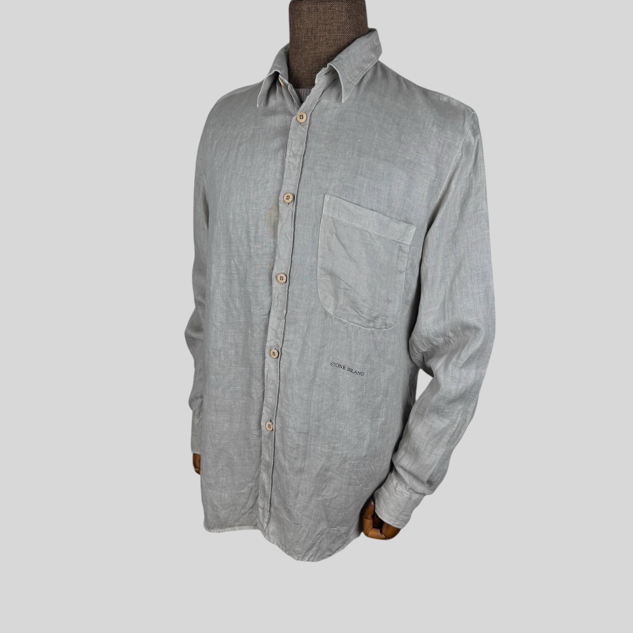 Vintage 90s Stone Island Linen Long-sleeve Shirts Massimo Osti