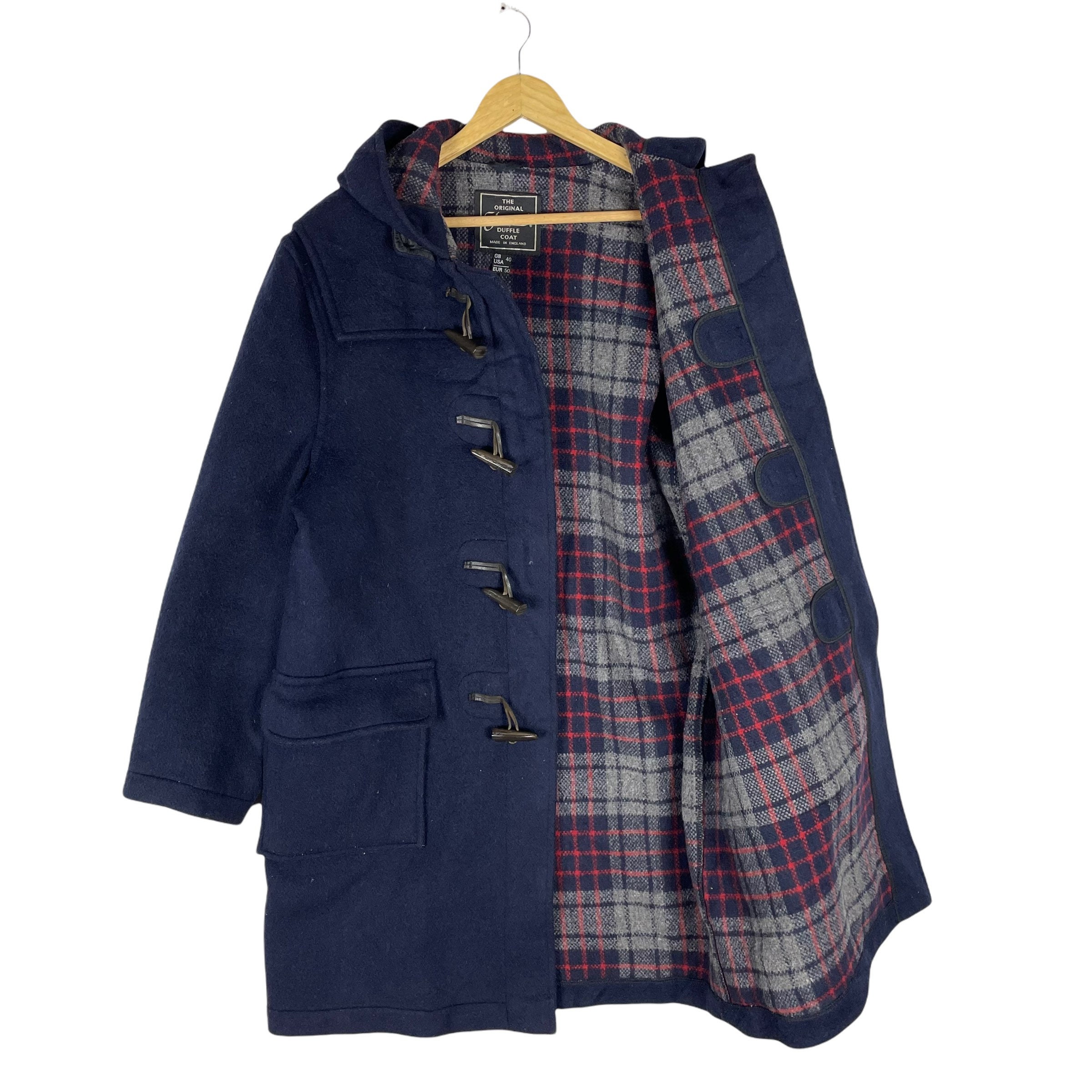 Gloverall Duffle England Coat Toggle Plaids Button Jacket Navy