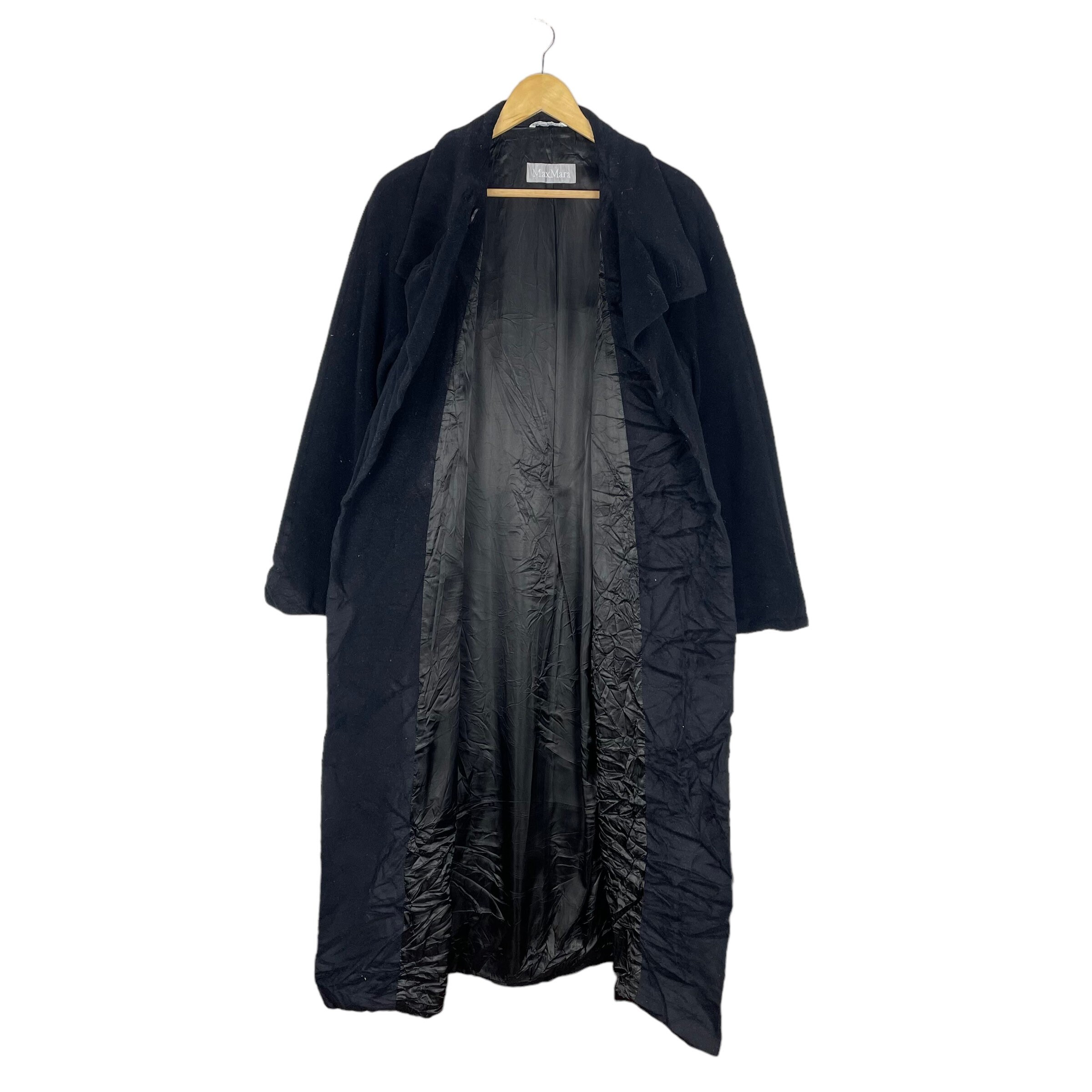 Max Mara Virgin Wool Button Italy Designer Long Coat Jacket Black