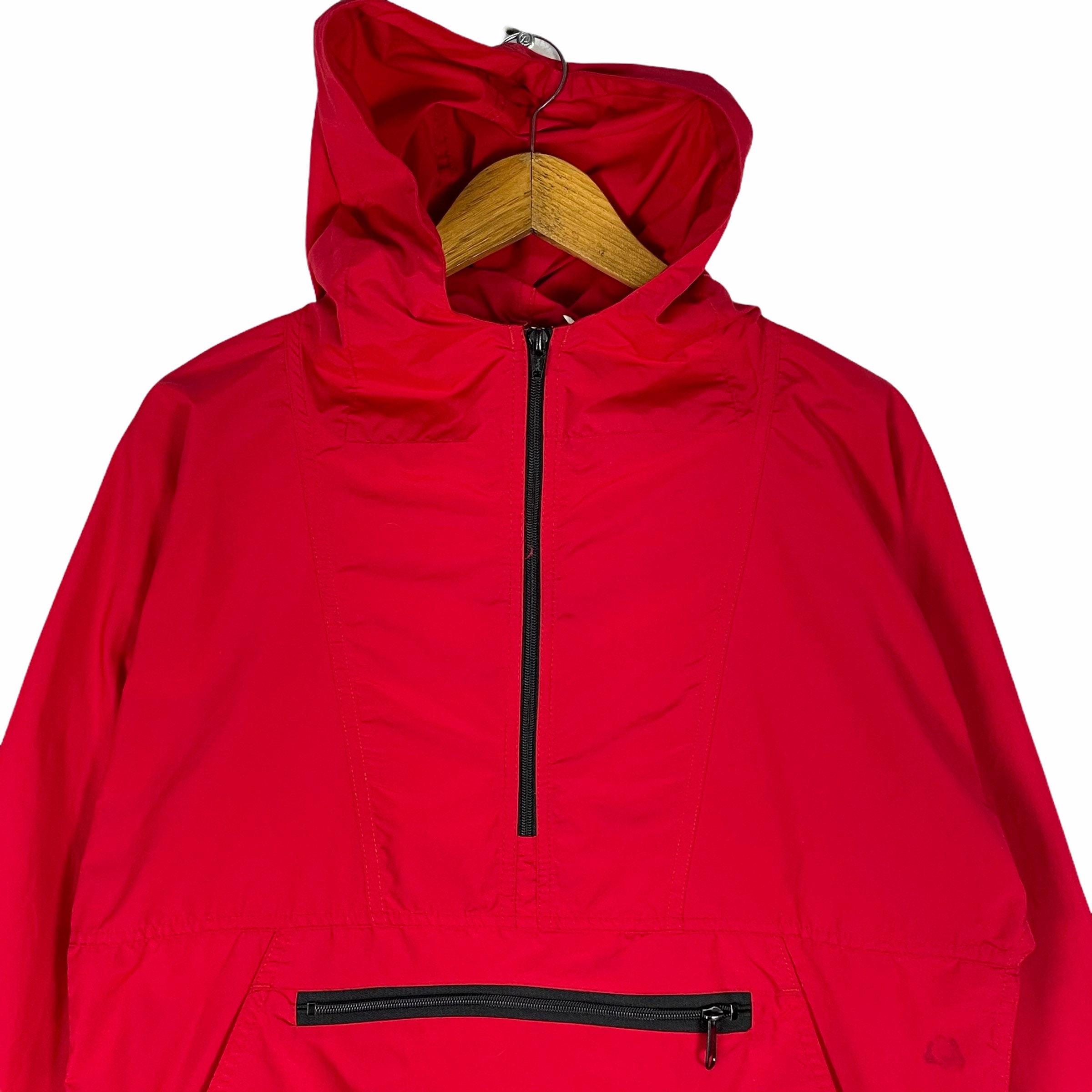 Vintage 90s LL BEAN Anorak Hoodie Half Zipper Jacket Mountain Red