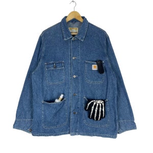 Vintage 90s Machope Japan Chore Denim Jacket Rugged Wear Jeans Blue Colour Size Large