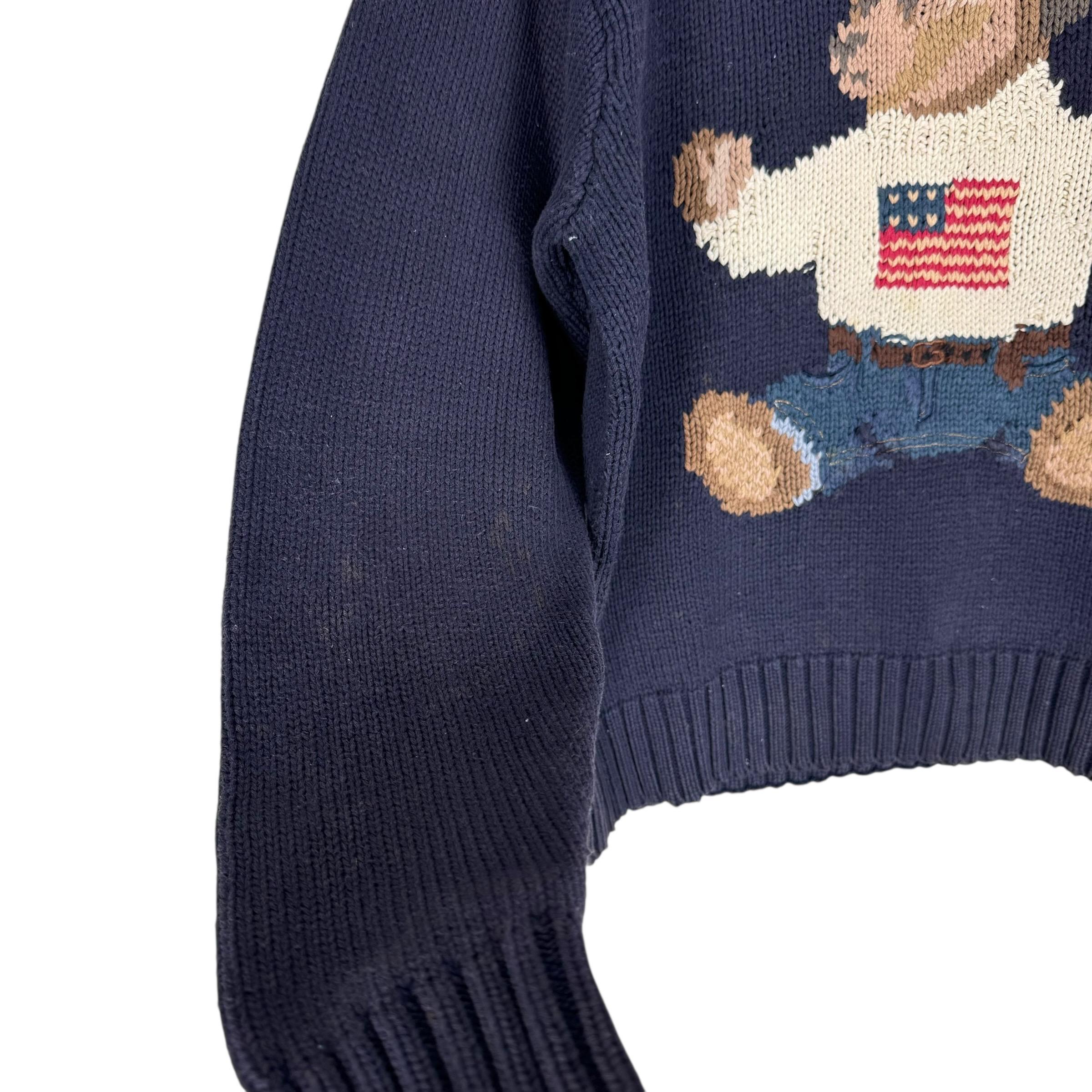 Vintage 90s Polo Ralph Lauren Bear Knitwear Hand Knit Sweater Navy 