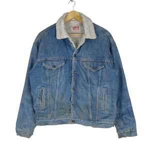 Vintage 90s LEVI’S Red Tag Sherpa Trucker Type 3 Denim Jacket Jeans Button Size Medium