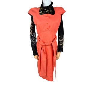 Vintage 90s THIERRY MUGLER Sleeveless Snap Button Dress Orange Colour Size Small