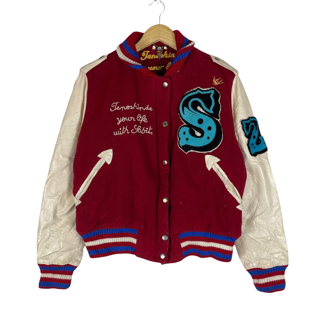 【りい】Time is on LEATHER VARSITY JACKET Midnight Rodeo Persistance of Memory Wool & Leather Varsity