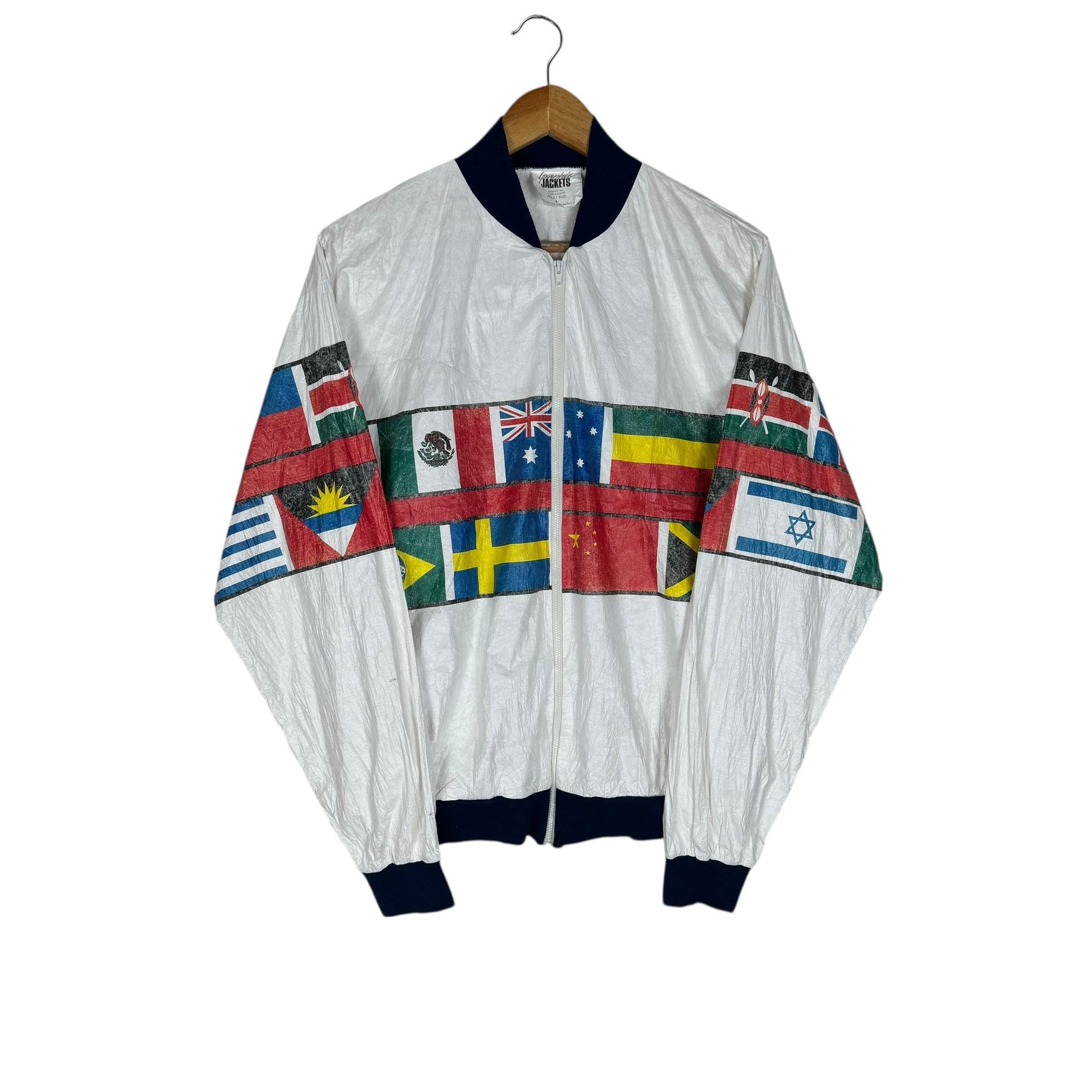 Vintage 90s Dupont World Flag Pop Art Tyvek Paper Overprint Zipper
