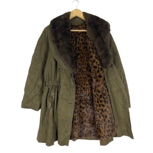 Kenzo Pariz Leopard Faux Fur Collar Button Jacket Green Colour