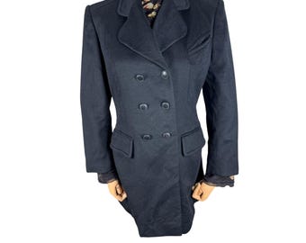 Vintage HERMES 100% Cash Mere Jacket Black Pea Coat FR 38 | Authentic Designer Luxury Wool Winter Trench Coat Women Made In France