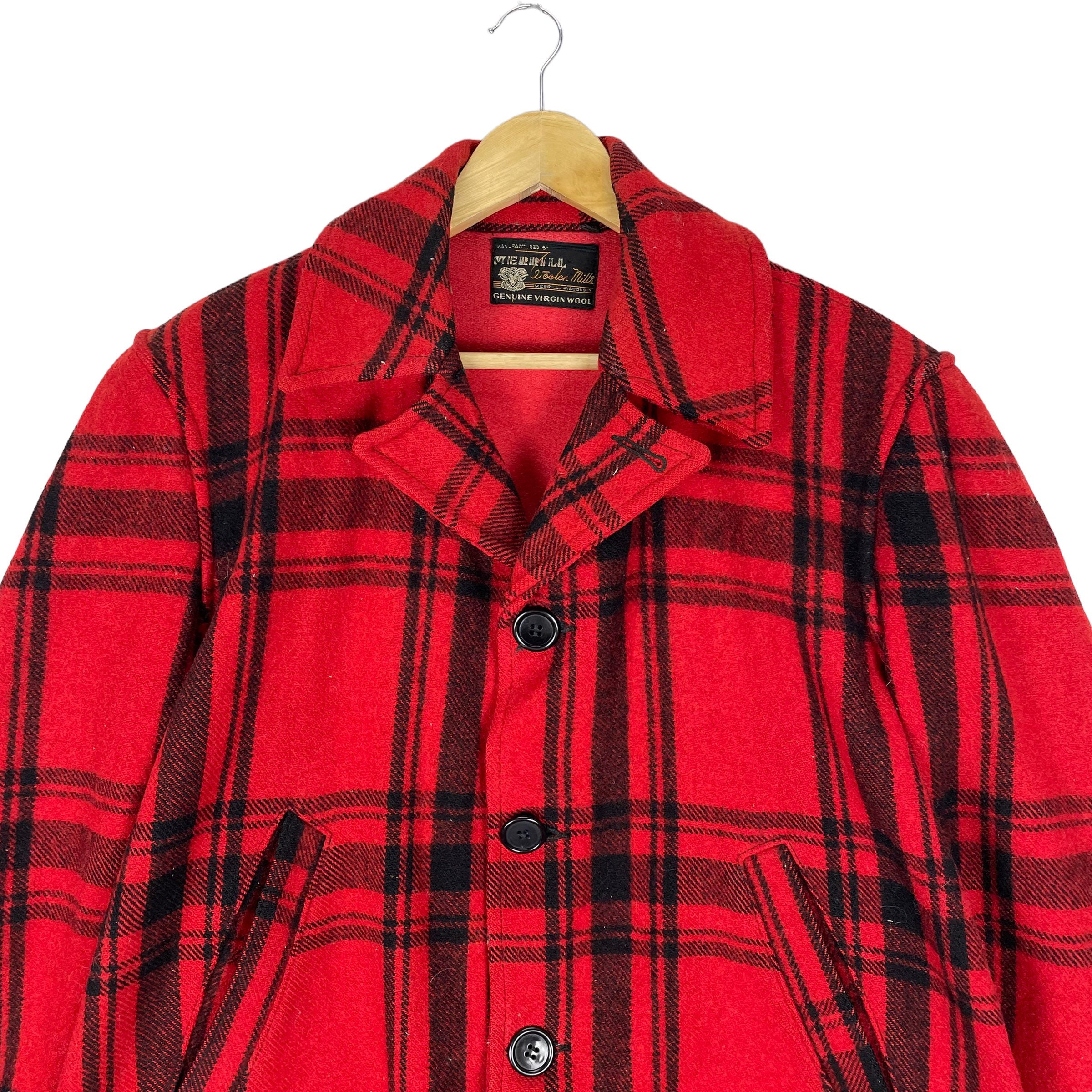 Vintage 40s Merrill Woolen Mills Red Buffalo Plaid Wool Hunting