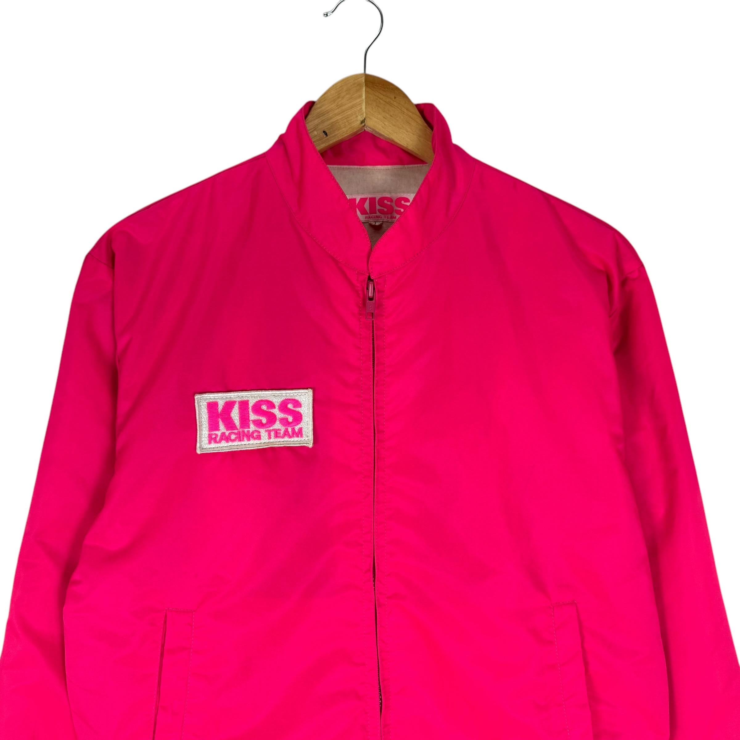Vintage 90s Kiss Racing Team Light Jacket Zipper Sweater Pink 