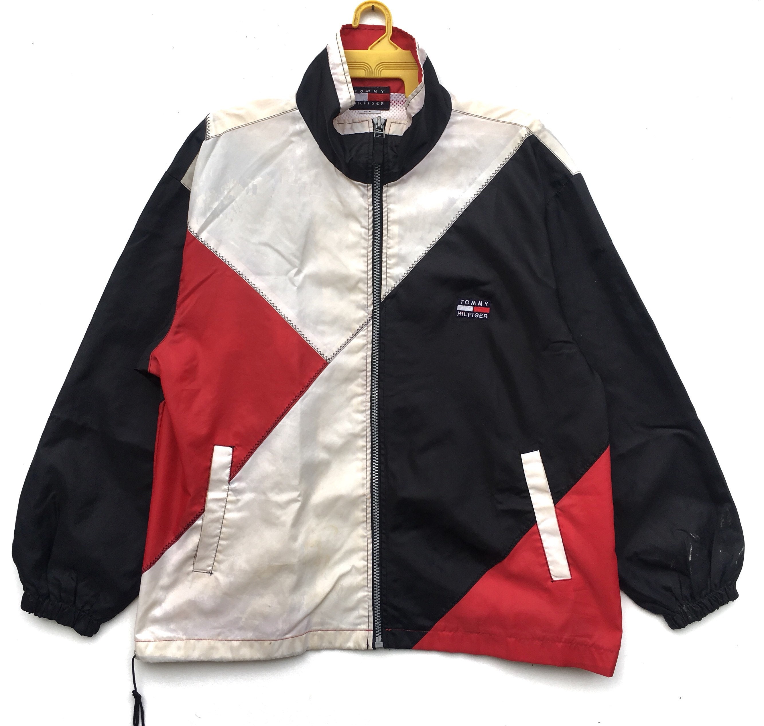 Vintage 90s Tommy Hilfiger Jacket Colour Cross Block Flag Zipper 