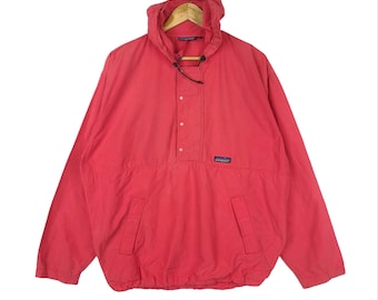 Vintage 90s PATAGONIA Jacket Zipper Half Button Windbreaker Fashion Peach Colour Mountain Size Medium
