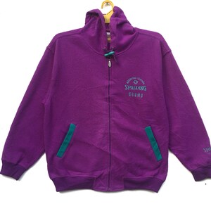 SPALDING Fleece Hoodie Sweatshirt Full Zipper Embroidery Spell Out Small Logo Sports Clothing Brand Purple Colour Sweater Size Large