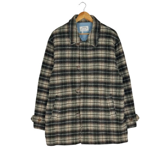 Vintage 90s GIORGIO ARMANI Jeans Shadow Plaids Wool Jacket Brown