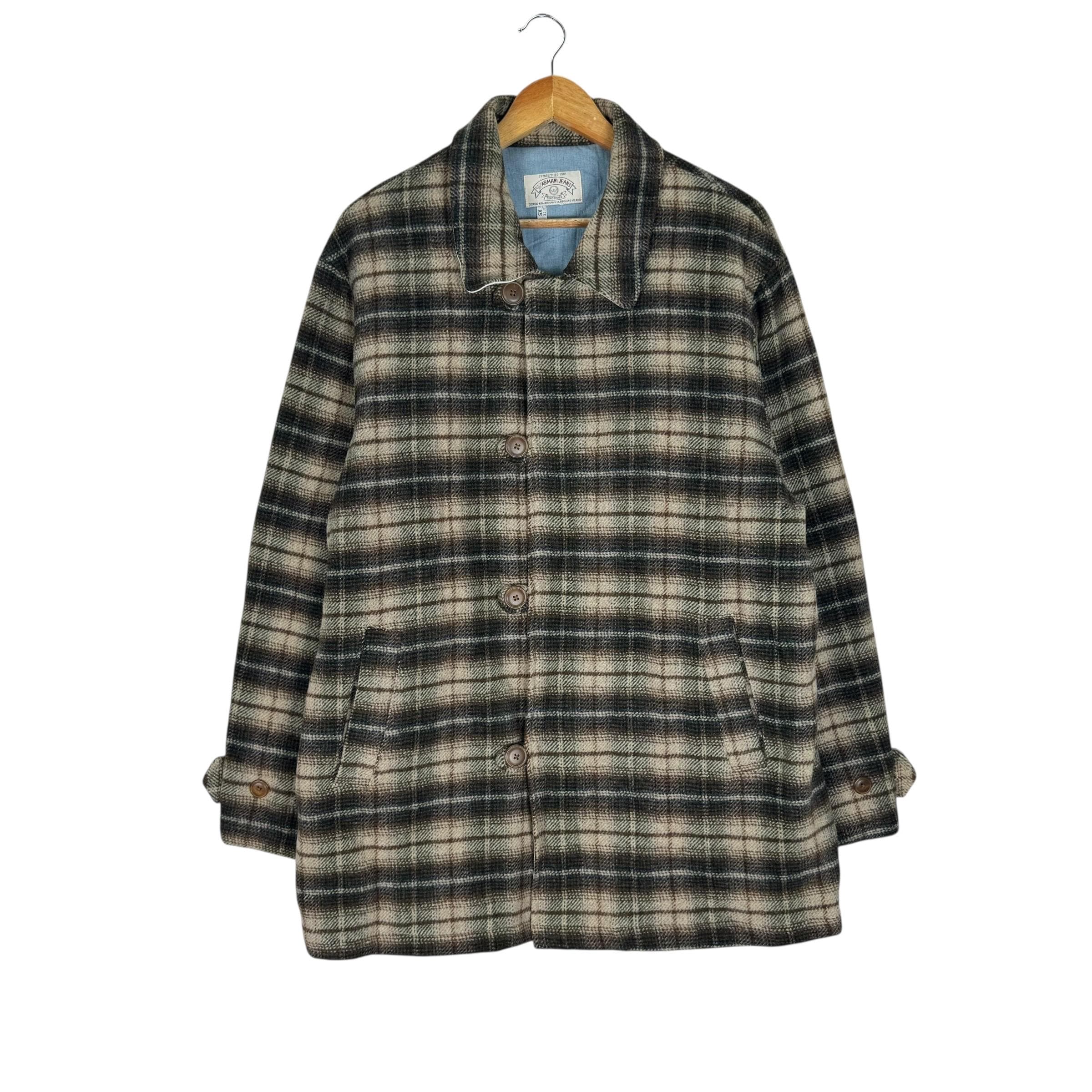 Vintage 90s GIORGIO ARMANI Jeans Shadow Plaids Wool Jacket Brown