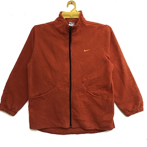 Rare!! Nike Swoosh Fleece Sweatshirt  Orange Colour Full Zipper Small Logo Tennis Women Sportswear Sweater Long Sleeve Size Medium